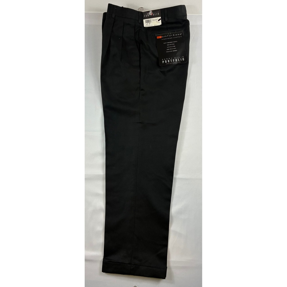 Perry Ellis Portfolio Pants Mens 32x30 Black NWT Pleated ComforEase AB16U2